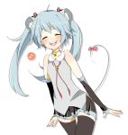  1girl animal_ears bell bell_collar closed_eyes collar detached_sleeves hatsune_miku jingle_bell mm28 mouse_ears mouse_tail musical_note simple_background skirt solo tail thigh-highs twintails vocaloid white_background 