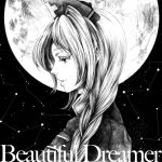  1girl braid bust constellation english full_moon hat kyachi long_hair monochrome moon profile solo star_(sky) touhou yagokoro_eirin 
