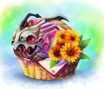  basket bow claws flower in_container kog&#039;maw league_of_legends mizoreame monster open_mouth red_eyes ribbon solo sunflower 