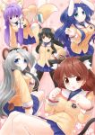  5girls animal_ears bear_ears bear_tail bunny_tail cat_ears cat_tail clannad dog_ears dog_tail fox_ears fox_tail fujibayashi_kyou furukawa_nagisa ibuki_fuuko ichinose_kotomi kemonomimi_mode long_hair multiple_girls naka_akira pantyhose rabbit_ears sakagami_tomoyo school_uniform short_hair starfish tail 