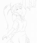  17ch apron closed_eyes lineart long_hair monochrome multiple_persona ponytail reaching taneshima_popura tiptoes waitress working!! 