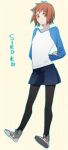  1girl black_legwear emiya_shirou fate/stay_night fate_(series) female genderswap legwear_under_shorts nor_(reader13) pantyhose raglan_sleeves shoes short_hair shorts sneakers solo 