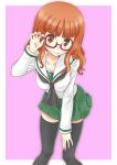  1girl girls_und_panzer glasses kyoukya_(kyouya02) long_hair orange_hair school_uniform serafuku skirt takebe_saori thigh-highs 