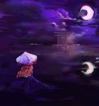  blonde_hair chagu crescent_moon from_behind long_hair moon night touhou umbrella yakumo_yukari 