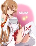  1girl asuna_(sao) breastplate brown_eyes brown_hair hanazono_(hananoko) long_hair sword_art_online thigh-highs yuuki_asuna 