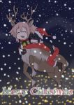  akemi_homura animalization antlers black_hair christmas hat kaname_madoka long_hair mahou_shoujo_madoka_magica pink_hair reindeer riding santa_costume santa_hat short_twintails snow torinone turn_pale twintails winter 