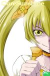  1girl blonde_hair choker cure_sunshine hair_ribbon heart heartcatch_precure! long_hair myoudouin_itsuki nishi_koutarou out_of_frame precure ribbon simple_background smile solo twintails white_background yellow_eyes 