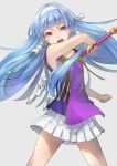  1girl blue_hair kannagi long_hair migita nagi open_mouth simple_background sleeveless solo violet_eyes 