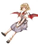  1girl alternate_costume bat_wings blonde_hair gloves no_hat no_headwear red_eyes remilia_scarlet simple_background solo sugi touhou white_background white_gloves wings 