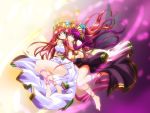  2girls ankle_lace-up cross-laced_footwear dual_persona green_eyes headdress multicolored_hair multiple_girls pink_hair purple_hair puzzle_&amp;_dragons repray venus_(p&amp;d) 