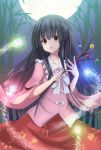  1girl bamboo bamboo_forest black_hair branch dress forest full_moon houraisan_kaguya japanese_clothes jeweled_branch_of_hourai long_hair migihidari moon nature red_eyes solo touhou very_long_hair 