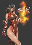  1girl bare_shoulders black_hair blade_&amp;_soul breasts china_dress chinese_clothes elbow_gloves fire gloves impossible_clothes large_breasts long_hair side_slit solo unizama 