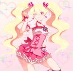  1girl blonde_hair boots breasts choker cure_peach dress earrings fresh_precure! hair_ornament hairpin heart jewelry long_hair magical_girl momozono_love pink_eyes precure ribbon smile twintails wrist_cuffs 