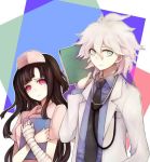  blue_eyes clipboard dangan_ronpa doctor komaeda_nagito labcoat long_hair nurse purple_hair stethoscope super_dangan_ronpa_2 tsumiki_mikan white_hair 