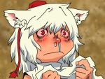  animal_ears blush hat inubashiri_momiji onikobe_rin red_eyes sick snot tokin_hat touhou white_hair wolf_ears 