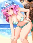  1girl artist_self-insert bikini ganesha hat pink_hair red_eyes saigyouji_yuyuko shin&#039;en_(gyokuro_company) short_hair swimsuit touhou triangular_headpiece 