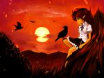  1girl bird hat highres pointy_ears shameimaru_aya skirt solo sunset touhou wings 