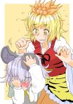  2girls animal_ears black_hair blonde_hair blush capelet covering_face embarrassed grey_hair mouse_ears mouse_tail multicolored_hair multiple_girls nazrin red_eyes shawl short_hair tail toramaru_shou touhou two-tone_hair yellow_eyes 