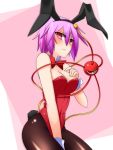  1girl animal_ears black_legwear bowtie breasts bunny_tail bunnysuit cleavage eyeball female fishnet_pantyhose fishnets heart komeiji_satori leotard pantyhose pink_eyes pink_hair rabbit_ears short_hair solo tail third_eye touhou wrist_cuffs 