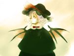  1girl alternate_costume bat_wings bust cold hat highres looking_away purple_hair remilia_scarlet short_hair solo sugi touhou wings winter_clothes 