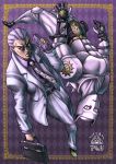  2boys briefcase formal hairlocs jojo_no_kimyou_na_bouken killer_queen kira_yoshikage makeinu multiple_boys necktie purple purple_hair stand_(jojo) suit 