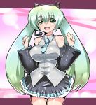  1girl breasts detached_sleeves green_eyes green_hair hatsune_miku headset large_breasts long_hair necktie open_mouth skirt solo suetsuki_nagomu twintails very_long_hair vocaloid 