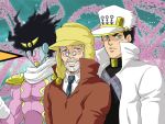  3boys beard black_hair facial_hair glasses hat jojo_no_kimyou_na_bouken joseph_joestar kuujou_joutarou mane_(kanpekikiss) multiple_boys stand_(jojo) star_platinum white_hair 