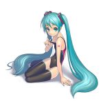  (tat) 1girl competition_swimsuit green_eyes green_hair hatsune_miku long_hair one-piece_swimsuit swimsuit thigh-highs twintails vocaloid 