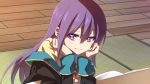  1girl cardigan gj-bu kotatsu long_hair long_sleeves purple_hair school_uniform smile solo suisen sumeragi_shion table very_long_hair violet_eyes 