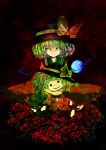  chagu flower green_eyes green_hair hat highres komeiji_koishi looking_at_viewer rose smile solo touhou 