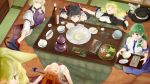  absurdres chen food hakurei_reimu highres hikuma kaenbyou_rin kaenbyou_rin_(cat) kirisame_marisa kochiya_sanae kotatsu sake sleeping table touhou yakumo_ran yakumo_yukari 