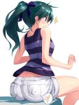  1girl ass green_hair long_hair michairu. ponytail saegusa_wakaba shorts sitting solo vividred_operation 