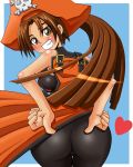  ass blush brown_eyes brown_hair grin guilty_gear heart may pantyhose pirate pirate_hat skull_and_crossbones 