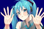  1girl against_glass aqua_eyes aqua_hair detached_sleeves face hatsune_miku headset mogggggge necktie solo twintails vocaloid 