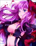  blue_eyes breasts cleavage highres ibara_riato long_hair macross macross_frontier macross_frontier:_itsuwari_no_utahime macross_frontier:_the_false_diva petals purple_hair sheryl_nome solo 