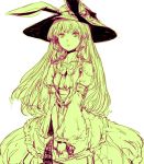  bunny_ears character_request egawa_satsuki green hat irisu_kyouko irisu_syndrome long_hair monochrome rabbit_ears simple_background sketch white_background witch_hat 
