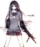  arm_cannon gun kudo_raichi monochrome plaid plaid_skirt purple raichi_(quatsch) school_uniform skirt smile weapon 