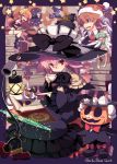  book cup fairy glasses hat highres long_hair magic_circle minigirl multiple_girls original pink_hair red_eyes sumaki_shungo teacup witch_hat 