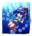  blue_eyes blue_hair chibi furudo_erika hair_ornament loli long_hair swimsuit umineko_no_naku_koro_ni water 