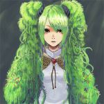  bad_id green_hair hatsune_miku iroai_midodo long_hair nature solo twintails very_long_hair vocaloid yellow_eyes 