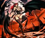  1girl bat_wings demon_girl genzoman horns legs lips original red_eyes red_hair redhead solo tail thighhighs wings 
