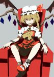  chain chains fang fangs flandre_scarlet hat mieharu red_eyes short_hair side_ponytail sitting touhou 