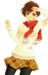  brown_hair female_protagonist_(persona_3) hair_ornament hijiri_ruka pantyhose persona persona_3 persona_3_portable red_scarf scarf skirt smile solo sweater 