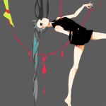  aqua_eyes aqua_hair bad_id barefoot hatsune_miku heart legs long_hair lowres red_string simple_background skirt solo tomero twintails very_long_hair vocaloid 
