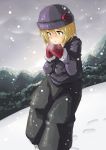  1girl blonde_hair cold face harusame_(unmei_no_ikasumi) highres lunasa_prismriver mittens snow solo touhou 