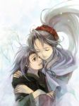  cape child fire_emblem fire_emblem:_seisen_no_keifu fire_emblem_genealogy_of_the_holy_war grey_eyes grin hug kaito_(sawayakasawaday) long_hair mother_and_son ponytail sawayakasawaday smile snow tiltyu tiltyu_(fire_emblem) young 