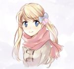  blonde_hair blue_eyes bow coat face fullmetal_alchemist hair_bow riru scarf smile solo winry_rockbell 