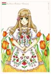  axis_powers_hetalia brown_hair flower green_eyes hungary_(hetalia) long_hair traditional_clothes 