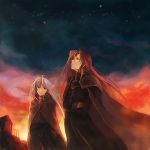  cape crossed_arms fire_emblem fire_emblem:_seisen_no_keifu fire_emblem_genealogy_of_the_holy_war ishtar_(fire_emblem) kaito_(sawayakasawaday) red_hair redhead sawayakasawaday silver_hair sunset yurius_(fire_emblem) 