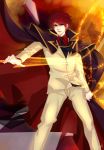  blue_eyes cape jacket magic male necktie red_hair redhead short_hair solo still_(just) sword umineko_no_naku_koro_ni ushiromiya_battler weapon 